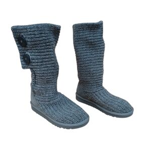 UGG Girls Gray Knit Side Button Tall Boots Size 3